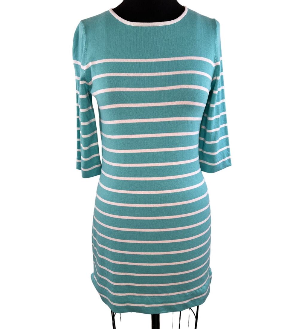 Sail to Sable STS Blue White Stripe 3/4 Sleeve Cotton Mini Tunic Dress Size XS